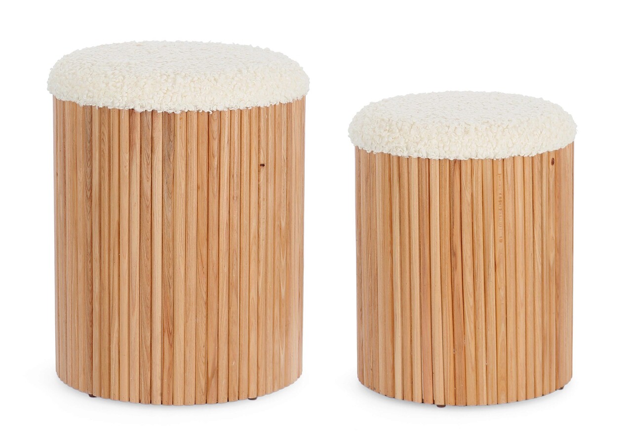 Set 2 taburete cu spatiu de depozitare Neda, Bizzotto, Ø36 x 44 cm, MDF/poliester, alb/natural - imagine 4